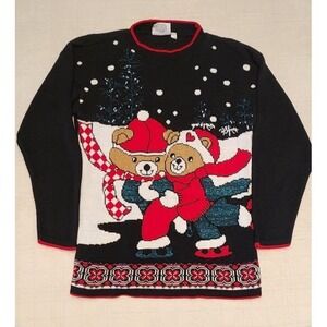 VTG Hot Cashews Sweater Unisex Ice Skating Bear Christmas Crewneck Knit Medium